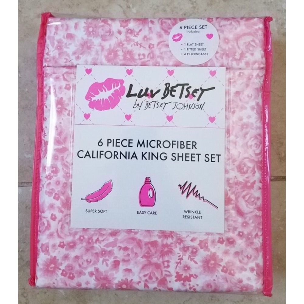 Luv Betsey by Betsey Johnson Cal King Sheet Set 6pc Pink Lush Floral NEW
